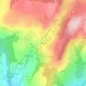 Mapa topográfico Chamoux, altitud, relieve