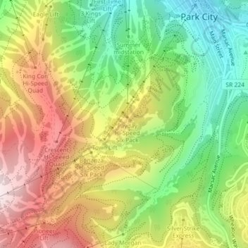 Mapa topográfico Treasure Hill, altitud, relieve