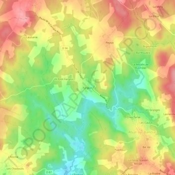 Mapa topográfico Fargeas, altitud, relieve