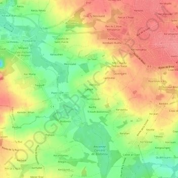Mapa topográfico Campir, altitud, relieve