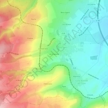 Mapa topográfico Les Chatards, altitud, relieve