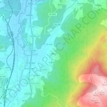 Mapa topográfico Valouta, altitud, relieve