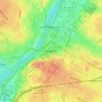 Mapa topográfico Angers, altitud, relieve