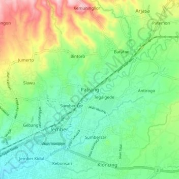 Mapa topográfico Patrang, altitud, relieve