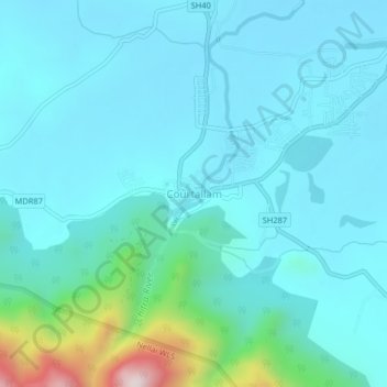 Mapa topográfico Courtallam, altitud, relieve
