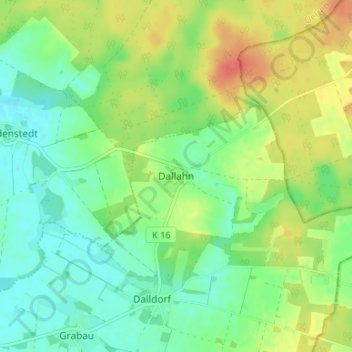 Mapa topográfico Dallahn, altitud, relieve