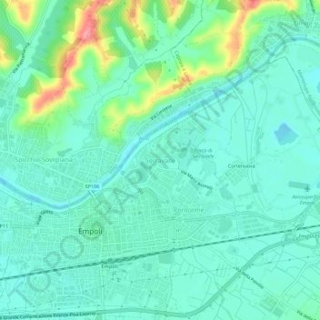 Mapa topográfico Serravalle, altitud, relieve