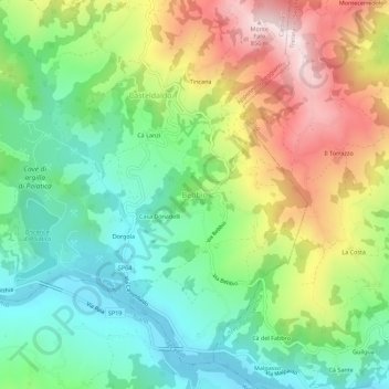 Mapa topográfico Bebbio, altitud, relieve