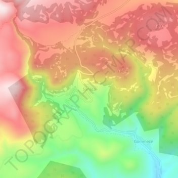 Mapa topográfico Sanlıca, altitud, relieve