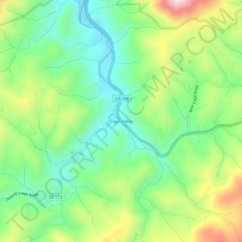 Mapa topográfico Tiger Valley, altitud, relieve