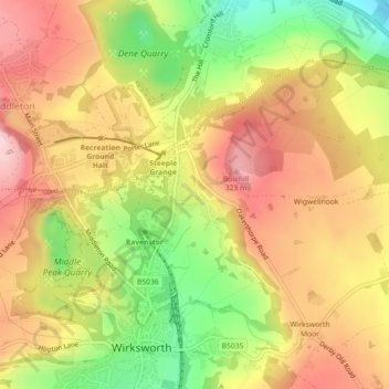 Mapa topográfico Bolehill, altitud, relieve