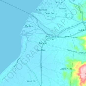 Mapa topográfico Bangar, altitud, relieve