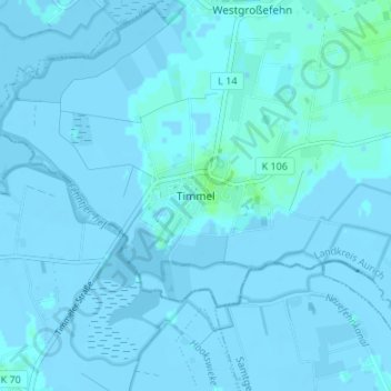 Mapa topográfico Timmel, altitud, relieve