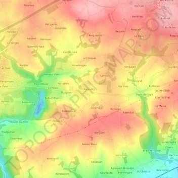 Mapa topográfico Keraudry, altitud, relieve