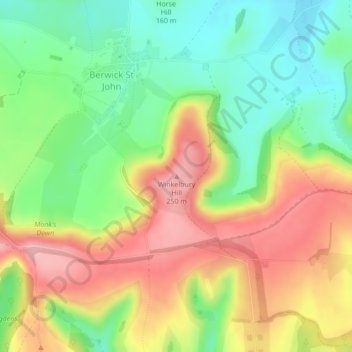 Mapa topográfico Winkelbury Hill, altitud, relieve