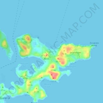 Mapa topográfico Sabang, altitud, relieve