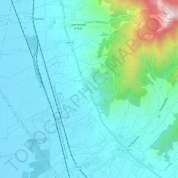 Mapa topográfico Policiano, altitud, relieve