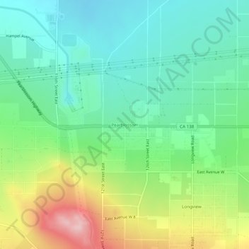 Mapa topográfico Pearblossom, altitud, relieve