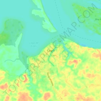 Mapa topográfico Coari, altitud, relieve