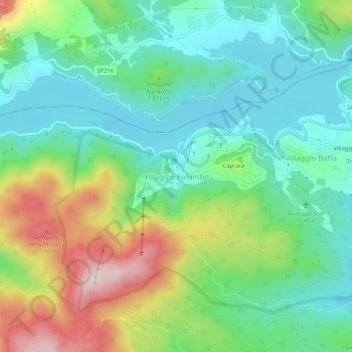 Mapa topográfico Villaggio Palumbo, altitud, relieve