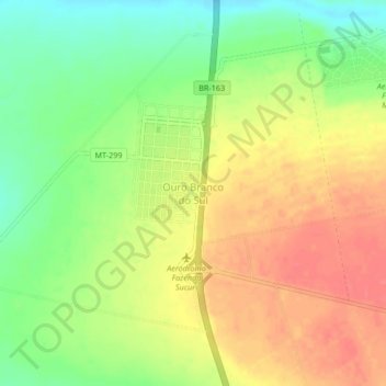 Mapa topográfico Ouro Branco do Sul, altitud, relieve
