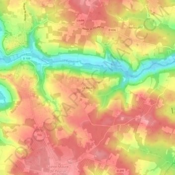 Mapa topográfico Le Boué, altitud, relieve