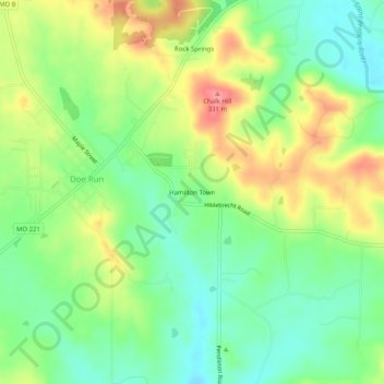 Mapa topográfico Hamilton Town, altitud, relieve