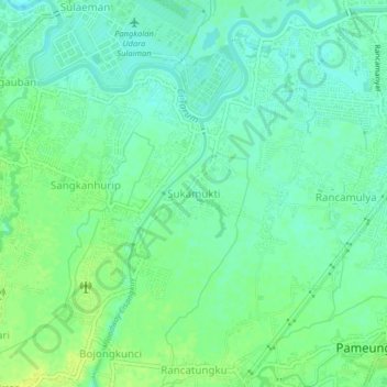 Mapa topográfico Sukamukti, altitud, relieve