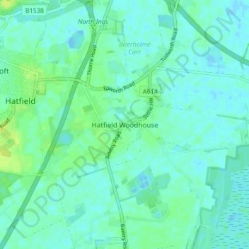 Mapa topográfico Hatfield Woodhouse, altitud, relieve