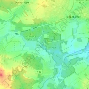 Mapa topográfico Böhmsholz, altitud, relieve