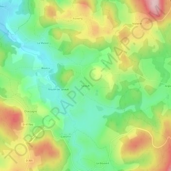 Mapa topográfico Savault, altitud, relieve