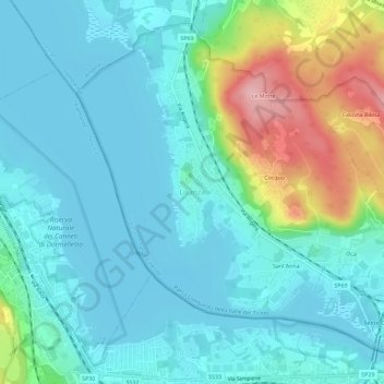 Mapa topográfico Lisanza, altitud, relieve
