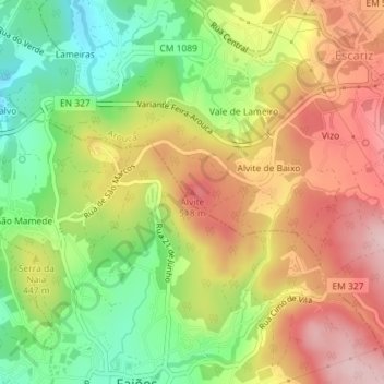 Mapa topográfico Alvite, altitud, relieve