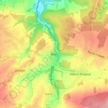 Mapa topográfico Acoz, altitud, relieve