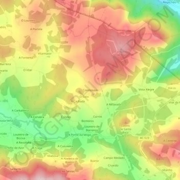 Mapa topográfico Condesuso, altitud, relieve