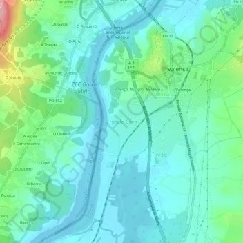 Mapa topográfico Cristelo Côvo, altitud, relieve