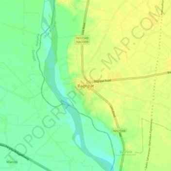 Mapa topográfico Baghpat, altitud, relieve