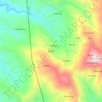 Mapa topográfico Bulala, altitud, relieve
