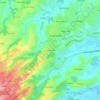 Mapa topográfico la Grippière, altitud, relieve