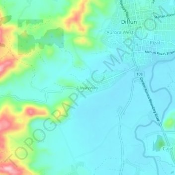 Mapa topográfico Liwayway, altitud, relieve
