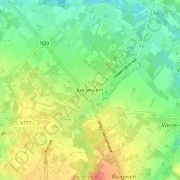 Mapa topográfico Kortessem, altitud, relieve