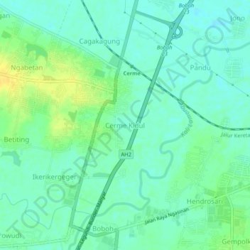 Mapa topográfico Cerme Kidul, altitud, relieve