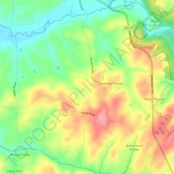 Mapa topográfico Linden Estates, altitud, relieve
