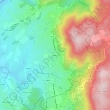 Mapa topográfico Corcelles, altitud, relieve