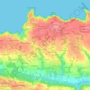 Mapa topográfico Mescran, altitud, relieve