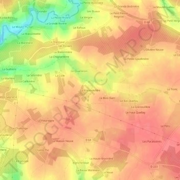 Mapa topográfico La Vincendelière, altitud, relieve