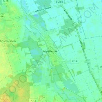 Mapa topográfico Wipshausen, altitud, relieve