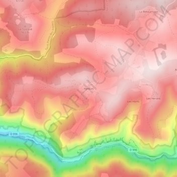 Mapa topográfico Hyelzas, altitud, relieve