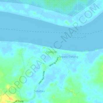 Mapa topográfico Sesayap, altitud, relieve