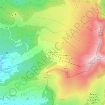 Mapa topográfico Chastreix-Sancy, altitud, relieve